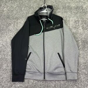 Seven Hoodie Mens Large Gray Black Full Zip Stretch Logo Sweatshirt Casual City